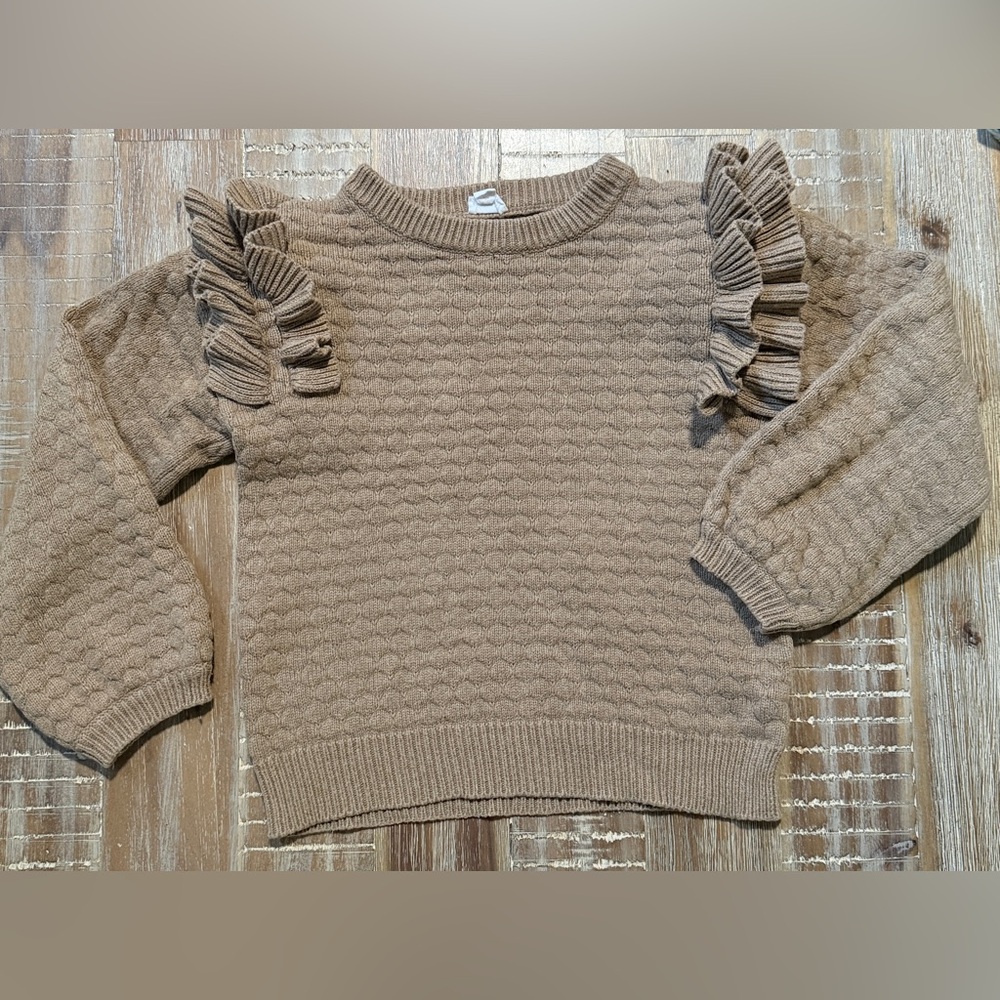 Jamie Kay Caramel Cream Ruffle Knit Sweater 100% Cotton 6Y